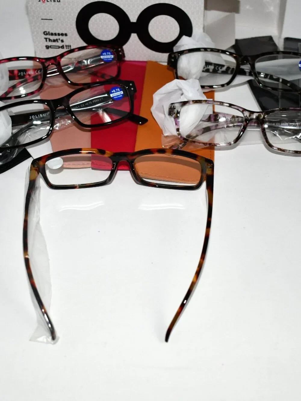 JOLISU Reading Glasses, +0.75, Blue Light Blocking Readers, 5 Pack, Mix Color, N